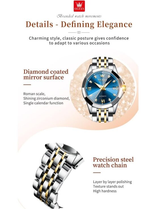 Women\'s Blue Mechanical Automatic Luxury Ceramic Strap Self Winding Wrist Watch main image 3